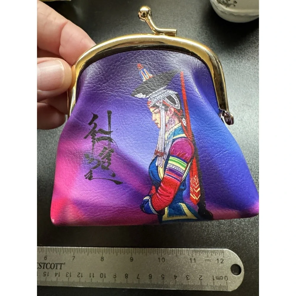 OULGUN Asian Ethnic Art Coin Purse Keychain Kiss Lock Mini Wallet‎